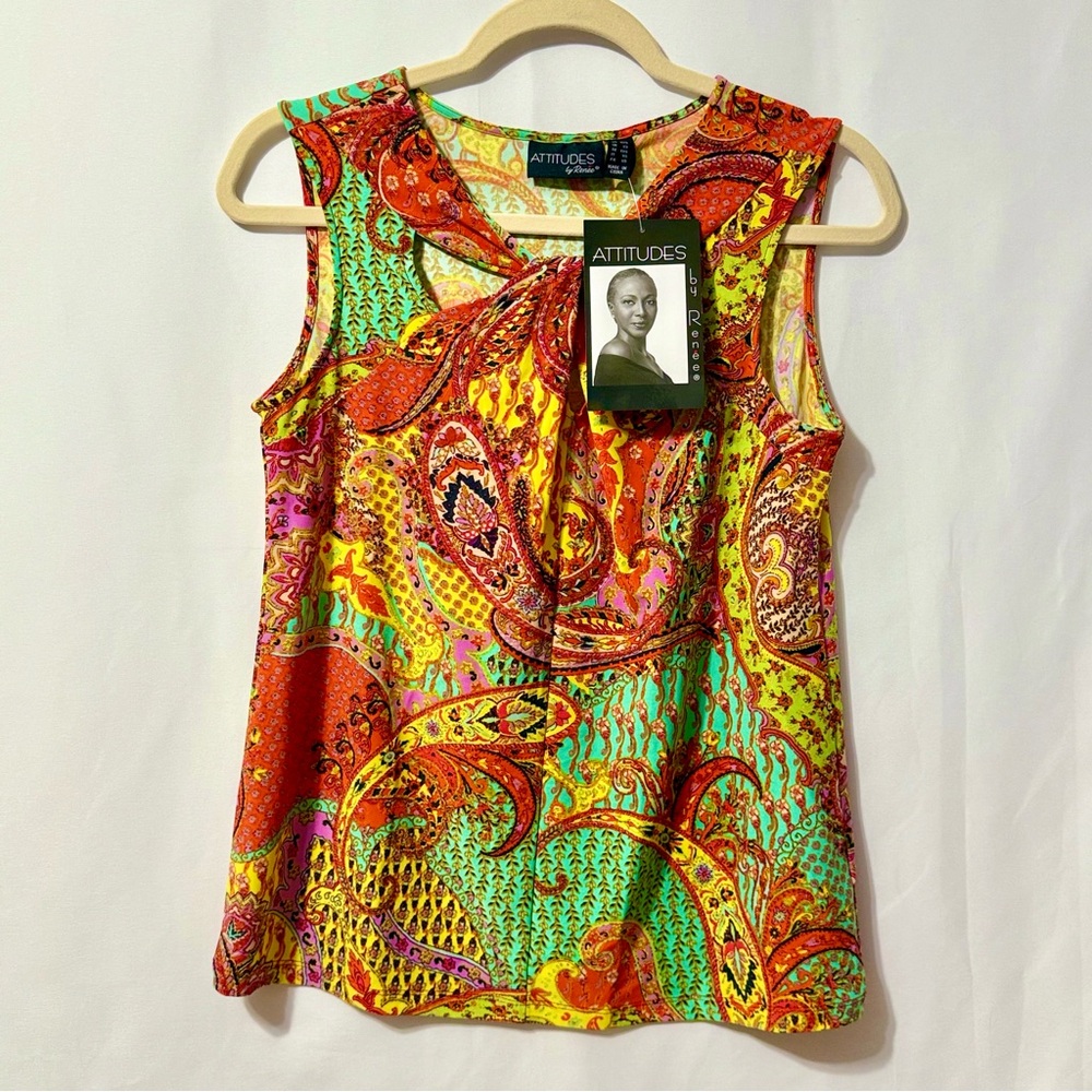 NEW Attitudes by Renee Colorful Paisley Size XXS Sleeveless Blouse Top ~ Perfect